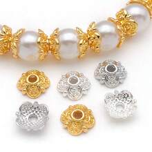 50pcs Bead Caps 18K Golden Plated Pretty Filigree Flower Bead Caps Brass Flower End Caps Loose Beads For Bracelet Necklace DIY Jewelry Making Crafts Supplies - Multicolor - View 3