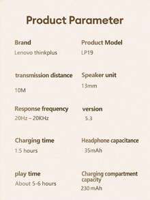 Lenovo LP19PRO Bluetooth Earphone Set With Carrying Case, Half In-Ear Sports HiFi Surround Sound ENC Low Latency Gaming Music Noise Cancelling Wireless Earbuds With Microphone, Super Long Battery Life For Smartphone Tablet - Black + Storage Bag - View 11