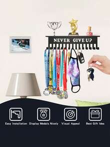 1pc Metal All-In-One Medal Display Rack, Multi-Function Wall Mounted Hanging Medal Hook & Key Holder - Multicolor - View 1