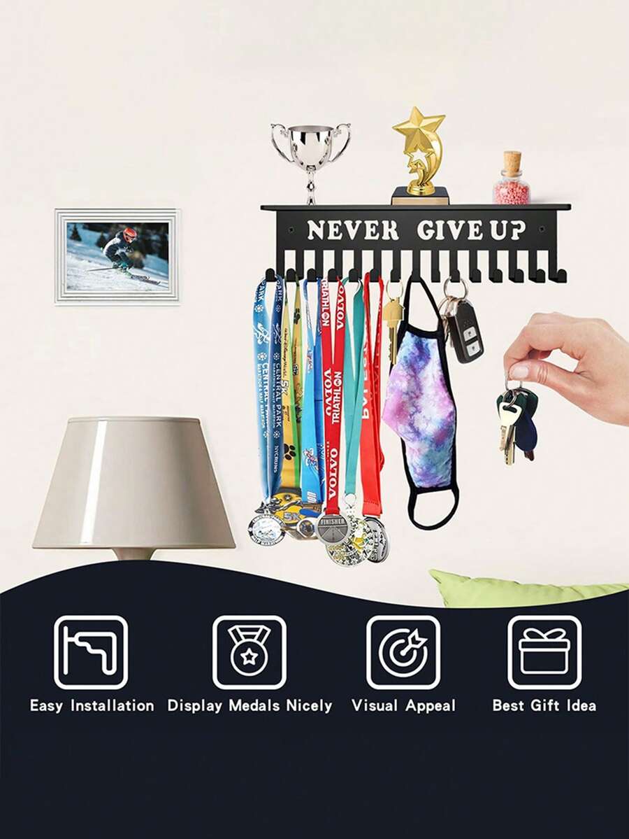 1pc Metal All-In-One Medal Display Rack, Multi-Function Wall Mounted Hanging Medal Hook & Key Holder - Multicolor - View 1