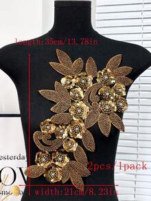 3D 串珠蕾丝绣花贴片、水钻亮片贴花、适用于服装装饰、婚纱配饰、DIY 缝纫工艺品 - 多色 - 查看 17