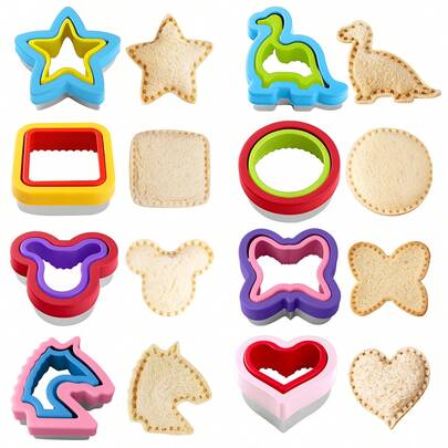 8 قطع مجموعة قطاعات الفاكهة والخضروات والساندويتش من الفولاذ المقاوم للصدأ، متينة وسهلة التنظيف، قوالب بسكويت قابلة لإعادة الاستخدام للخبز والساندويتشات والفواكه والخضروات والأونيجيري، مثالية لخبز المنزل وديكورات الحفلات وإضافات صندوق الغداء، عودة إلى المدرسة