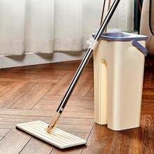 Compact Broom And Bucket, Automatic Cleaning And Drying System With Double Compartment, Washing And Wringing – Rotating And Flat Head - White - View 7