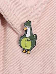 鸭子穿着霸王龙睡衣珐琅胸针，趣味对比可爱设计，鸭头脖子小眼睛恐龙身体 - 墨綠色 - 查看 4