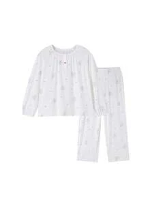 Annil 女童弹力可爱时尚宽松睡衣套装，春季新品 - 白紅花 - 查看 4