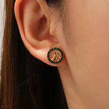 1对18K镀金不锈钢时尚女士耳环，生命之树镶嵌钻石，黄金首饰，蝴蝶吊坠，优雅日常佩戴耳环 - 金色 - 查看 3