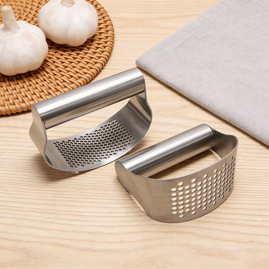 1pc Manual Stainless Steel Garlic Press, Easy To Clean, Non-Messy, Garlic Mincer Kitchen Tool, Practical Kitchen Gadget - Silver - View 1