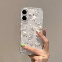 1个奢华3D珍珠蝴蝶结银箔手机壳，适用于 17 Pro Max Air 16 15 14 13 12 11 Pro Max 小米 Ni XR X XS Max 7 8 Plus - 無色 - 查看 4