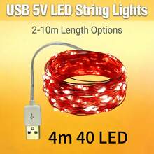 1 包红色 5V USB LED 灯串 | 柔性铜线 | 2-10 米 | 即插即用 | 低电压 | 适用于圣诞节、情人节、卧室、派对和婚礼装饰 - 紅光 - 查看 12