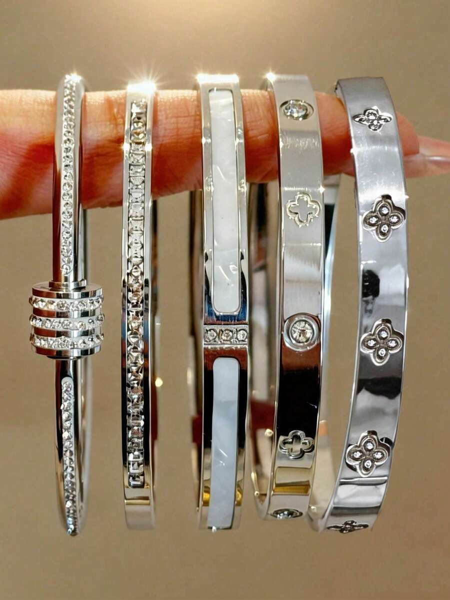 1/5 chiếc Vòng tay ngôi sao lấp lánh sang trọng tối giản, vòng tay thép titan dành cho nữ
