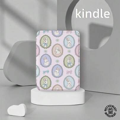 Easter Bunny & Floral Print Kindle Case, Cute Shockproof E-Reader Cover For Women Girls, Lightweight Protective Shell Compatible With All Kindle Models