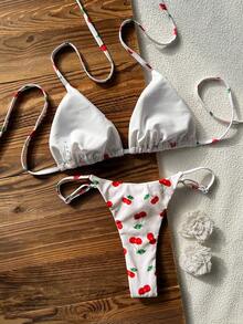 Set di costumi da bagno eleganti da donna con stampa multicolore di ciliegie, perfetto per vacanze al mare in primavera/estate e abbigliamento da spiaggia alla moda - Multicolore - Visualizzare 3