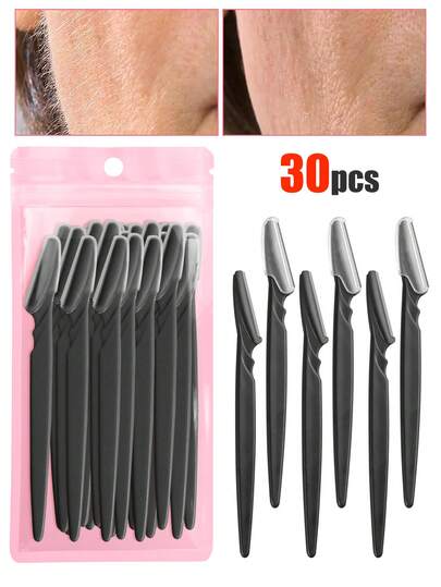30/24/12/6/3/1 Pcs Multi-Color Eyebrow Trimmer & Shaver, Exfoliating Beauty Tool, Body Hair Trimmer & Women's Facial Eyebrow Razor Set, With Long Handle Safety Blades & Precision Guard, Suitable For Home Or Travel Use