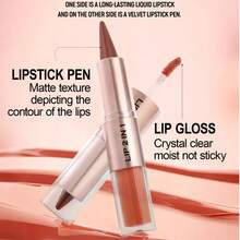 QIUFSSE Lip Liner & Gloss Lipstick Combo - 2 In 1 Dual-Ended Lip Combo Set, Black Velvet Matte Lip Liner & Buildable Clear Mirror Glowy Lip Gloss Kit For Women, Long Wear Shiny Plumping Finish, 01 - 2In1 Lipstick Lipgloss#01 - 查看 2