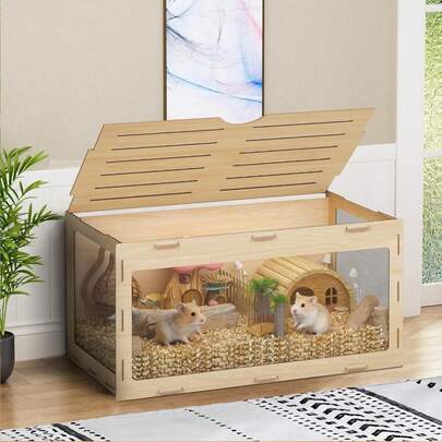 COZIWOW Wooden Hamster Cage Chewproof, Bigger World - 32" Large Hamster Cages And Habitats, Openable Top &Amp; 3 Side Acrylic Sheets, All Animal Cage Pet House For  Dwarf Guineig Chinchilla