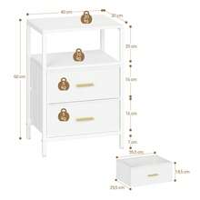 HEXCELEN Bedside Table, Side End Table With 2 Fabric Storage Drawers, Bedside Cabinet With Open Storage Shelf, Nightstand For Bedroom, Livingroom - White - View 5