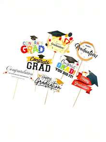 5Pcs Graduation Cake Decorations | Graduation Party Decor For High School/University Graduations Happy Graduation Paper Cake Topper - Graduation Cake Decoration - View 2