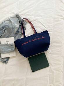 双面条纹帆布手提袋，轻便商务休闲简约购物袋，适合青少年、大学生、初学者和上班族。适用于办公室、学校、工作、商务、通勤、户外、旅行等各种场合。大容量，便携，经典休闲。 - 藏蓝色 - 查看 5