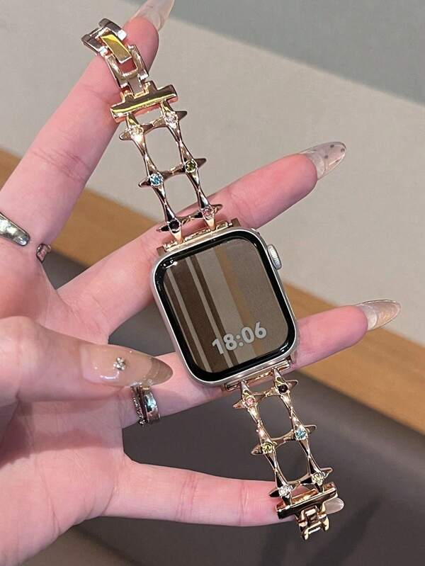 1PC Women's Luxury Rose Gold Alloy Band Compatible With IWatch 38mm 40mm 41mm 42mm 44mm 45mm 46mm 49mm, Luxury Star-Shaped Buckle Band Compatible With Apple Watch Series Ultra 3/2/1 11 10 9 8 7 SE3 6 5 4 3 2 1, Stylish Smartwatch Band Compatible With Apple Watch Straps, Bracelet-Style Watch Band Accessories