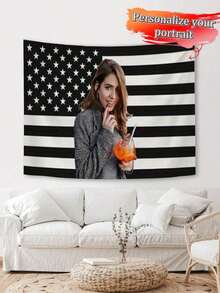 1pc Customized DIY Black American Flag Portrait Tapestry, Creative USA Flag Personalized Polyester Decorative Wall Hanging, Home Friend Couples Print Tapestry, Living Room Bedroom Office Home Decor / Room Decor / Party Decor Wall Hanging, Breathable, Lightweight, Washable, Cute, Love, Shining, Soft, Comfortable, Elegant, Custom, Personalized, Unique, Him, Her, Boyfriend, Girlfriend, Dad, Mom, Family, Friends, Season Picks, Autumn Home Refresh, Scandinavian Cozy Home, Winter Grace, Fall Decor,Warm Ambience - màu đen - Xem 2