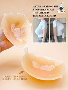 硅胶文胸，加宽肩带，隐形聚拢文胸，防水亲肤，女士适用 - 米色 - 查看 5