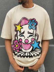 FRACTYR Men's Graphic Tee, Casual Street Style, Loose Fit Round Neck Pattern T-Shirt, Summer - Apricot - View 2