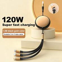 1条120W快充二合一可伸缩充电线，兼容 17 Pro Max/17 Pro/17/Air/16/15/14/13/12/11/XS/XR/8/7/6、S25/S24/S23/S22/S21 Ultra Plus系列 - 彩色 - 查看 1