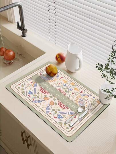 1件复古厨房沥水垫，硅藻土垫，碗垫，餐桌垫，家居厨房装饰，室内装饰，春夏款