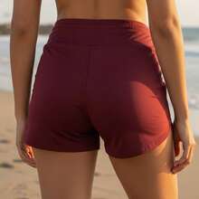 Acqua Bronze Set Of 2 Women's Adjustable Drawstring Shorts With Pockets, Versatile, Sporty, Double Waistband, Simple, Casual - 紅木色 - 查看 4