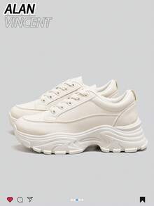 Alan Vincent[Thick Sole Heightening Series]New Women's Sneakers, Beige Color, Women's Thick Sole Shoes, 5cm Height Increase, Lightweight And Comfortable, New Casual Shoes, Can Be Freely Matched With Pants, Suitable For Parties, Beautiful And Cute, Elegant And Graceful - Beige - View 8
