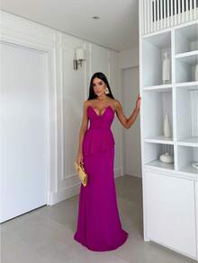 Luxury Strapless Dress In Structured Crepe - Perfect For Bridesmaids And Gala Events - Rosa Roja - Ver 4