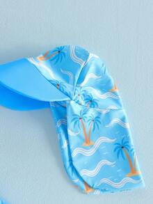 Traje de baño de manga larga con estampado de árbol para bebé niño, con protección solar y gorro para el sol. - Azul - Ver 6