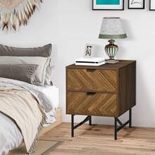 Bedroom Storage Cabinet Brown HOMCOM Two-Drawer Herringbone Bedside Table Home - Multicolor - View 2