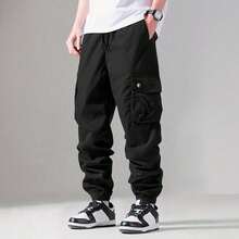 Shendy Vendy Pantalones Jogger Con Puños Y Cintura Elástica Con Cordón Y Bolsillos Inclinados Sueltos Para Hombre - Negro - Ver 5