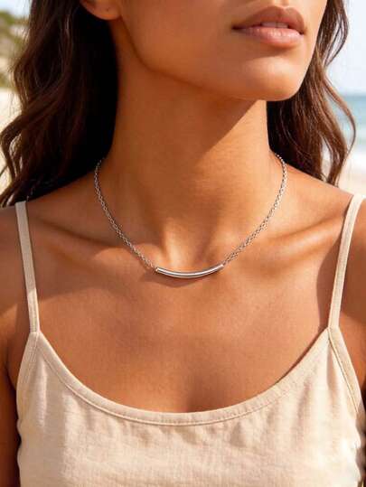 1 pieza Collar de tubo metálico geométrico curvo de estilo minimalista y de moda, regalo único adecuado para el uso diario de las mujeres