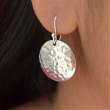 1 par de pendientes minimalistas bohemios con colgante redondo, adecuados para varias ocasiones, un excelente regalo para las vacaciones - Plateado - Ver 7