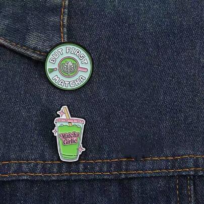 1pc Matcha Theme Cute Cartoon Brooch Pin, Versatile Decorative Badge For Bags, Clothes
