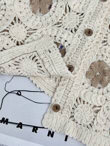 Lace Hollow Out Camisole Vest, Wide Strap Sleeveless Top For Women, Summer Outerwear, New Design Niche Style - Brown - View 8