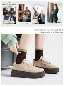 Giày nữ Alan Vincent [Đổi trả miễn phí] màu kaki mới, giày buộc dây cổ thấp, giày đế dày kiểu dáng thường ngày, giày thể thao, thoải mái và thời trang, tăng chiều cao 4,5cm, phù hợp với phụ nữ nhỏ nhắn. - Màu Khaki - Xem 3