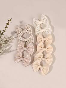 10pcs Beige Fabric Bow Hair Clips, Cute Flower Hair Clips, Retro Butterfly Clips, Everyday & Party Hair Accessories For Girls & Teens - Beige - View 2