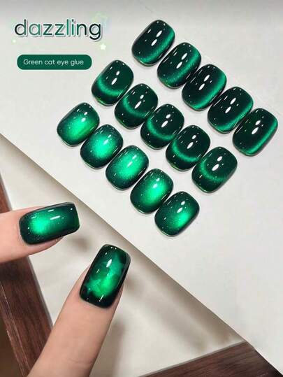 SHANGFEIYA 10毫升祖母绿猫眼按压式美甲，闪亮猫咪磁性凝胶指甲油，适合派对和日常佩戴