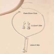 3件套简约水钻水滴项链耳环首饰套装，适合女性婚礼、生日、周年纪念、派对等场合佩戴 - 銀色 - 查看 4
