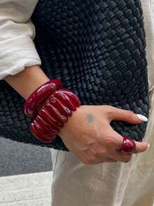 1 chiếc nhẫn dạng vòng hở màu đỏ rượu vang cổ điển, đa năng, phù hợp để đeo hàng ngày cho nữ. - Màu Đỏ Sâu - Xem 1