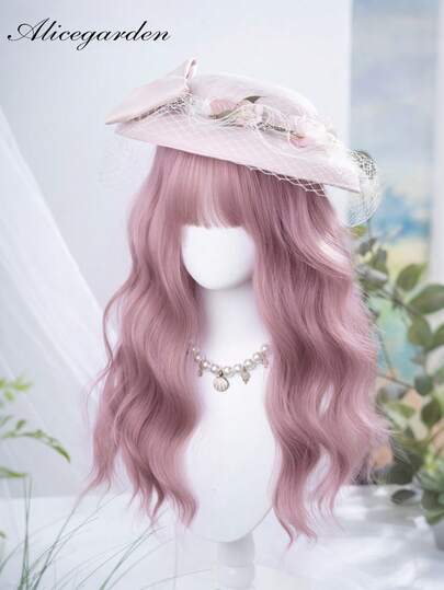 alicegarden 24-Inch Long Synthetic Wig Featuring A Natural Wavy Style In A Stunning Pink. Designed With Bangs , It Is Crafted From Heat-Resistant Fiber To Ensure Durability. This False Hairpiece Is Perfect For Daily Use, Offering A Natural And Realistic Appearance That Mimics Real Human Hair (Excluding Accessories)