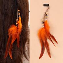 Feather Hairband Hair Clip Hair Chain, Bohemian Colorful Hair Accessories   Feather Clip Peacock Shape Hair Ornament For Women, Suitable For Dates, Weddings, Photoshoots, Daily Styling Accessories - 黑色 - 查看 3