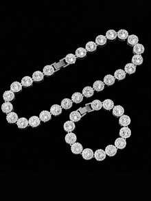 1pc European And American Fashion Men's Round Ice Sugar Rhinestone Necklace, Street Dance Hip-Hop Cool Necklace, Cuban Link Chain, Holiday Gift - Silver - View 10