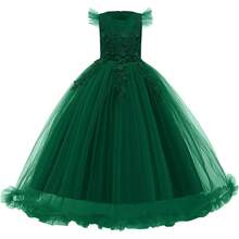 Vintage Lace Party Dress For Girls - Boho Style Maxi Gown For Pageant, Wedding & Celebration - Hijau - View 1