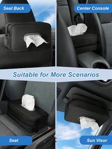 Caja de pañuelos multifuncional para coche - Caja de pañuelos colgante de cuero con 2 bolsillos de malla, adecuada para reposacabezas, apoyabrazos, parasol, organizador de almacenamiento elegante para mantener el interior del coche ordenado - caja de pañuelos - Ver 9