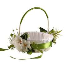1pc Wooden Hand-Held Satin Flower Basket, Woven Storage Basket, Living Room Decorative Flower Basket, Storage Basket, Bedroom Decorative Flower Basket, Butterfly Ribbon Flower Basket, Suitable For Flower Girls/Bridesmaids, Large Capacity Lightweight Portable Storage Basket, Photography Art Basket, Wedding Flower Girl Basket, Decorative Wooden Flower Basket, Home Flower Basket Ornament, Suitable For Wedding Ceremonies And Table Decorations - 綠色 - 查看 1