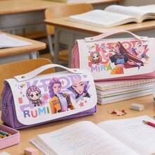 MINISO - 1pc High-Capacity High-Quality Multi-Layer Pencil Case, Cool Anime Pattern PU Handbag Design, Character Display, Creative, Perfect For School And Office - Multicolor - View 4